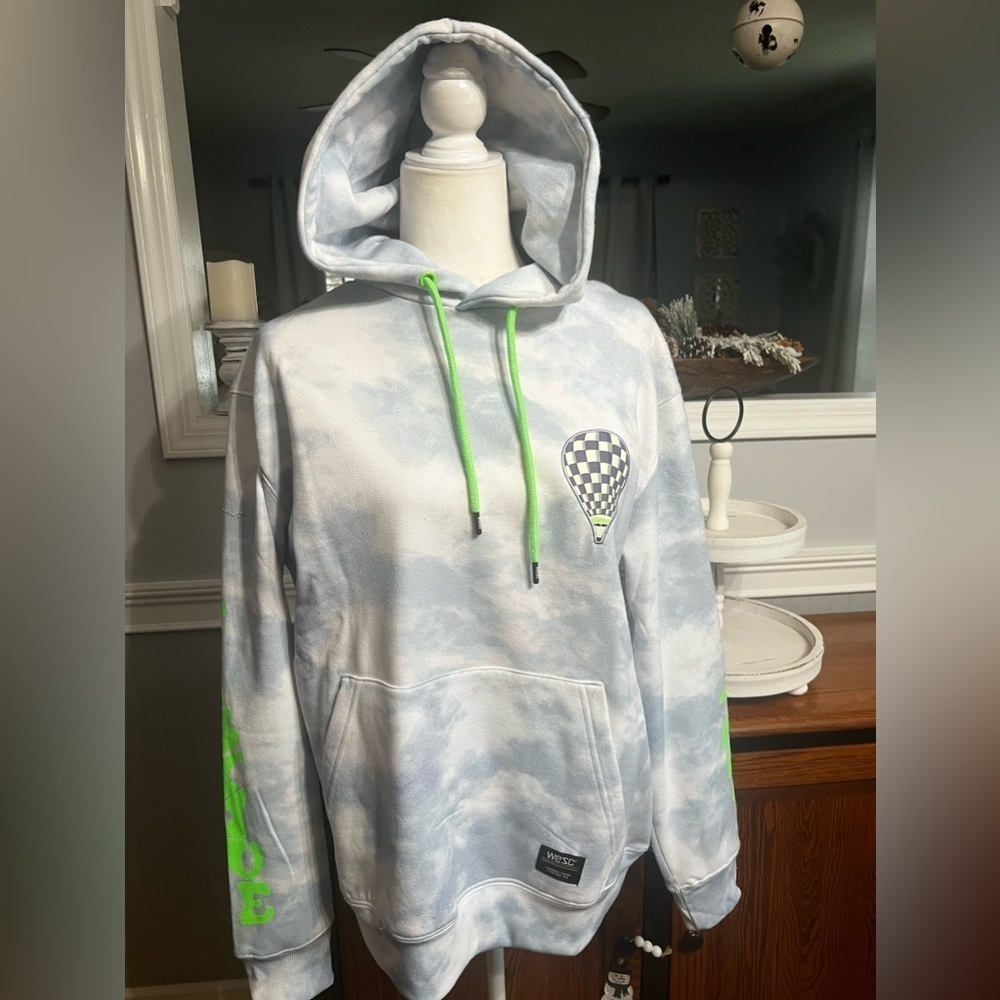 WESC 90's Mike Cloud Hoodie Blue Drawstring, Unisex. NWT